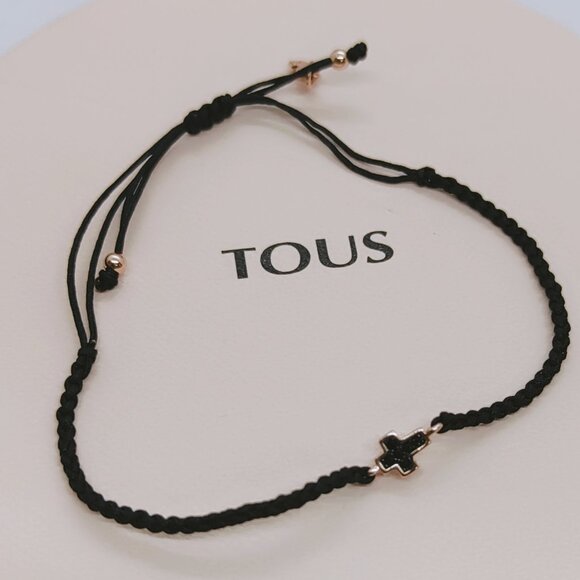 TOUS Motif cross Bracelet in Rose Gold Vermeil with Spinels and black Cord - Picture 2 of 11